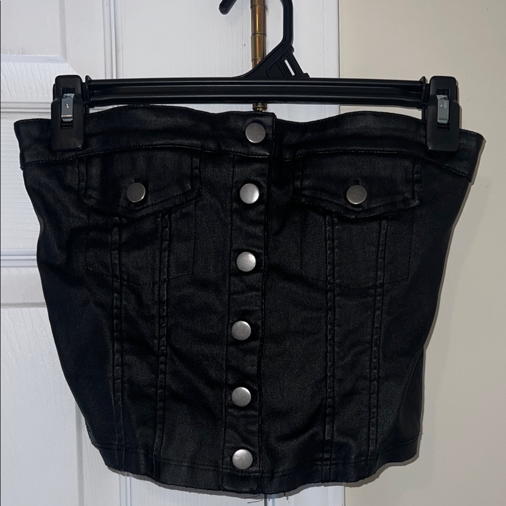 Black Button-Up Denim Bustier